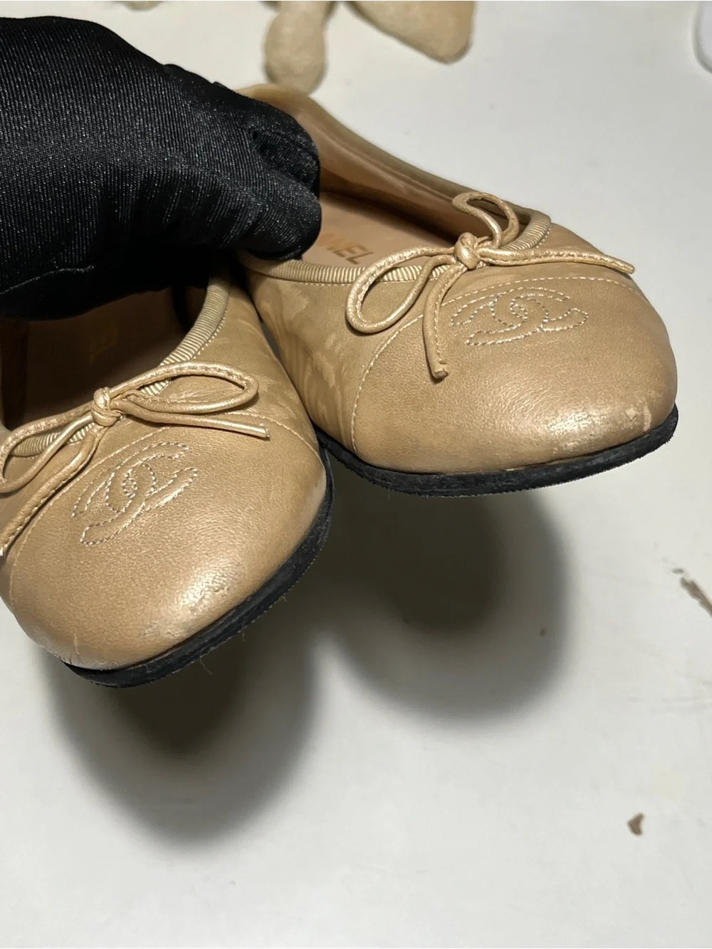 Chanel Metallic gold Nude Ballet Flats